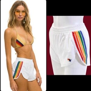 Aviator Nation 5 Stripe Women's White Flex Shorts Size XL $168